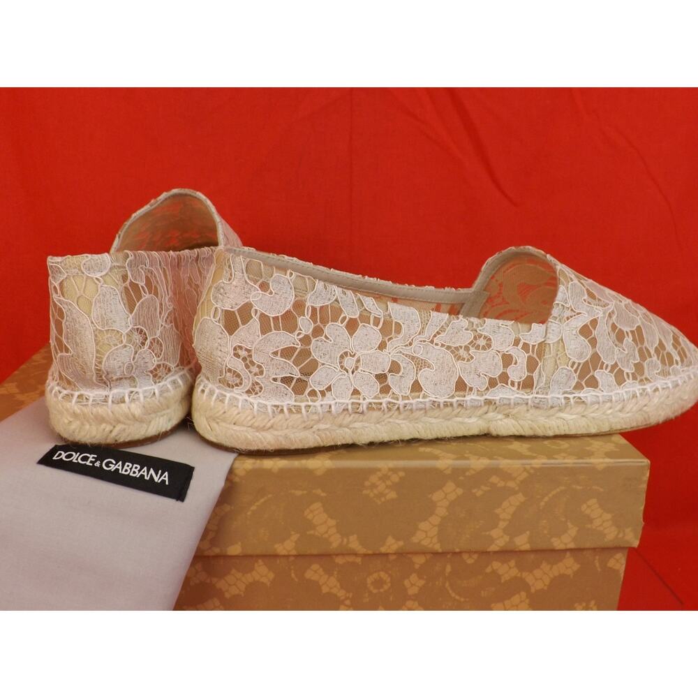NIB DOLCE & GABBANA OFF WHITE ICE FLORAL PRINT LACE ESPADRILLE FLATS 40 $ 545 - Picture 9 of 12